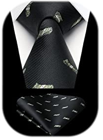 HISDERN Herren Krawatten Hochzeit Tiermuster Taschentuch Klassisch Business Krawatte und Einstecktuch Set