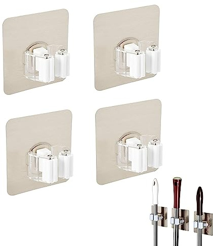 ZHjuju Besenhalterung Wand,4 Stück Wandhalterung Besen Ohne Bohren Besenhalter Selbstklebend Wand Gerätehalter Besen Mop Halter Besenmopphalter Besenhalter für Haus Küche Badezimmer Garten Garage