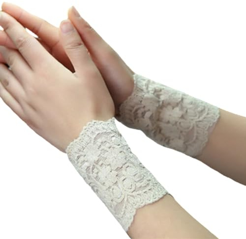 Kapmore Elegante Vintage-Spitzenärmel für Frauen – lässige und schützende Handgelenkmanschette mit elastischem Design, waschbar, einfache und dekorative Unterarmabdeckung, Khaki266, Einheitsgröße