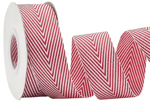 PH PandaHall 9m Nastro a Righe Artigianali in Policotone Largo 2.5cm, Nastro in Tessuto a Righe Bianche Blu per Cucire Abbigliamento Artigianato Collari per Animali Decorazioni (Rosso)