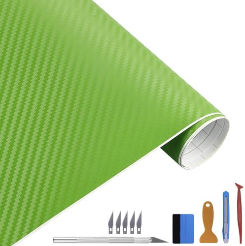 NewL 3D-Vinylfolie aus Karbonfaser, mit Luftabgabe, Grün 30 x 300 cm | 3D Carbon-Faser-Optik, Montagewerkzeug inkl., DIY Selbstklebende, flexibel dehnbar, wetterfest, für Auto Motorrad Möbel