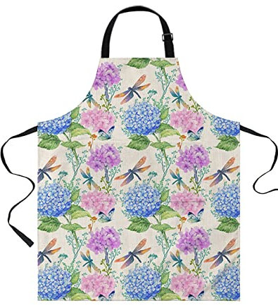 Kochschürze, Frühlingsblumen Blaue Hortensie Wildblume Grillschürze Wasserdicht Kunstkittel Verstellbare Arbeitsschürze Für Kochen Grillen Café 70X84Cm