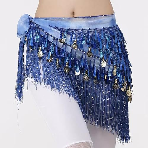 TMTGTS Bauchtanz Hüfttücher Chiffon Orientaler Tanzgürtel mit Pailletten Quasten Goldmünzen Taillenkette Bauchtanz für Frauen Mädchen Festival Tanzperformance Bauchtanz-Praxis Zumba Yoga-Klasse(5#)
