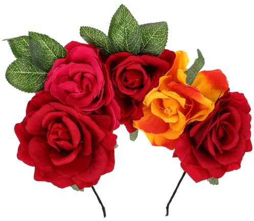 FRCOLOR Couronne de roses mexicaines, coiffe d'Halloween pour le Jour des Morts, pour femmes et filles, pour une fête costumée