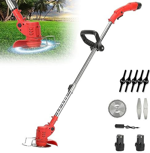 12V 550W Coupe-Bordure sans Fil, Debroussailleuse Electrique sans Fil, DéBroussailleuse à Batterie, avec TêTe Pivotante 90° Et 90-120cm Manche TéLescopique (2 Batteries 1 Chargeur)