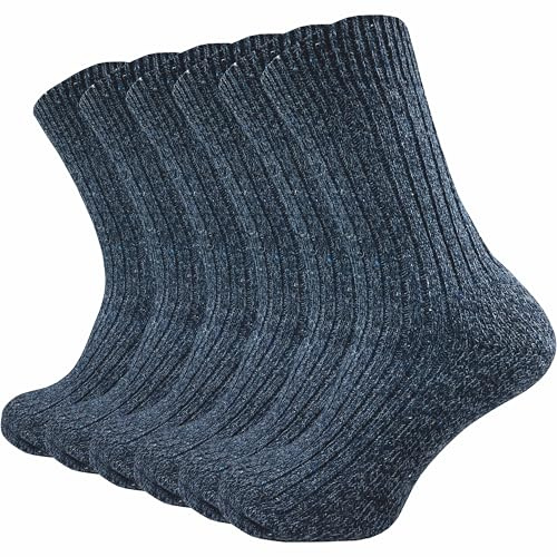 GAWILO Chaussettes norvégiennes chaudes homme en laine (6 paires) – Thermiques & respirantes – idéales hiver, bottes & randonnée (Bleu, 43-46)