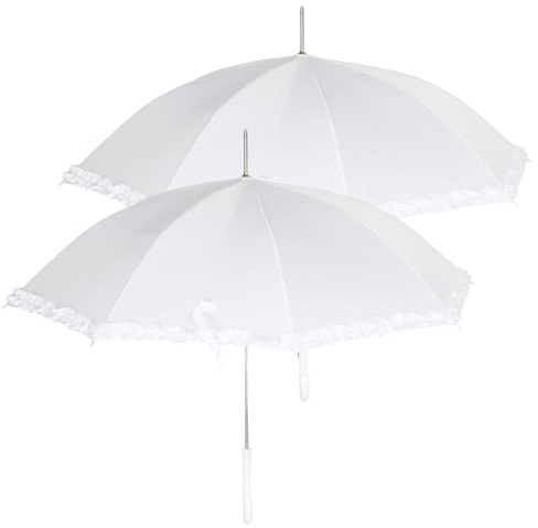 A2Z Damer Vit Bröllop Paraply Vintage Volang Brud Parasol Automatisk Öppning Promenadstav Vattentät Volang Spets PU Handtag Mjuk Grepp Stadig Zink Metallram Perfekt för Brudar Utomhus Evenemang