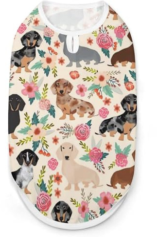 Hunde-Shirt mit Dackel-Blumenmuster, schnell trocknend, atmungsaktiv, weich, dehnbar, ärmellos, Hundebekleidung, Größe XXL