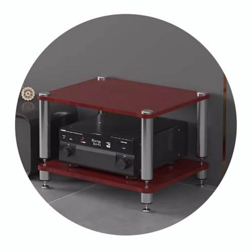 HiFi-Rack, AV-Regal, 2 Etagen, braunes Holz, Audio-Ständer mit stoßdämpfenden Füßen für Plattenspieler und Audiogeräte, stilvolle Heimunterhaltungsmöbel