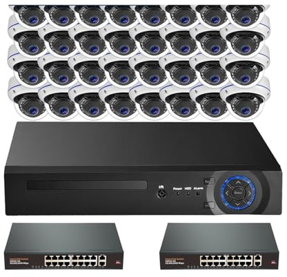 Kit telecamere IP NVR Dome 8MP 4MP 32CH Canale 4K Audio Poe Sistema di videosorveglianza con rilevamento facciale Sistema di Sicurezza CCTV(8T,32pcs 4MP Cameras)