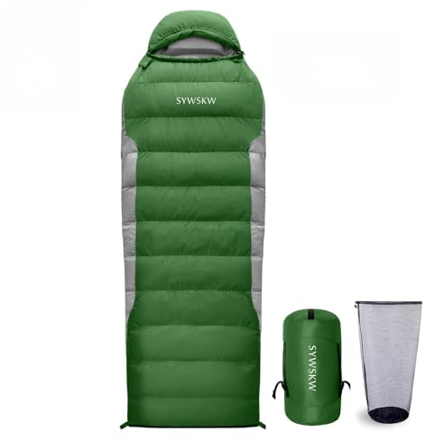 SYWSKW Winter Down Sleewping Bag with Pillow (Green, 1200g Down Filling)