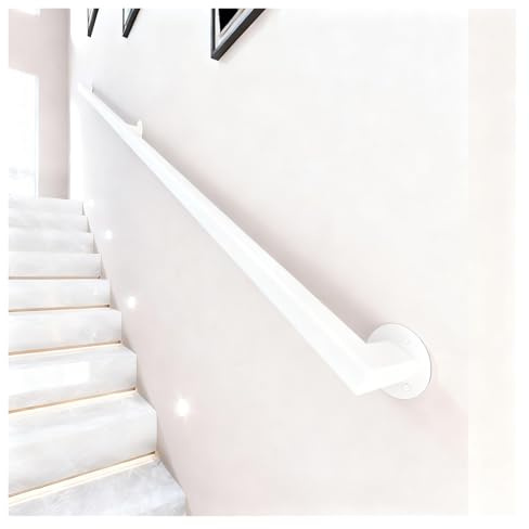 Kit Nero Corrimano Per Scale丨Tubo Quadrato丨Ringhiera Moderna Per Scale Interne Esterne丨Barra Di Supporto Montata A Parete丨per Bagno Cucina Garage WC Balconi Corridoi(Bianco,120cm/4ft)