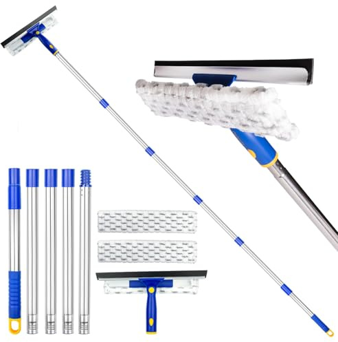 ITTAHO Fensterabzieher Duschabzieher mit Teleskopstiel, 2 in 1 Fensterreinigungs-Set 205cm (81), Glasreiniger-Werkzeug für Duschglas, Fensterreinigung für hohe Fenster Innen/Außen - Zwei Pads