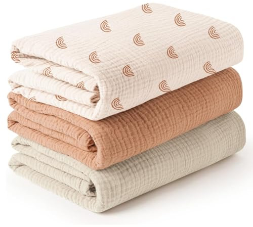 Koomuao Baby Pucktuch Musselin Decke 3 Stück Große 100 x 100cm Babydecke-Baby Swaddle Decke Tücher,Weich Atmungsaktiv,Spucktücher,Puckdecke,Wickeltuch wesentliche Artikel für Babyparty (blau)