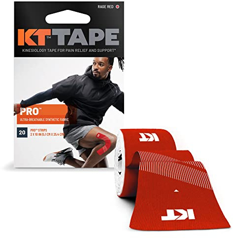 KT Tape Unisex Pro 20 Strip Synthetic Precut Kinesiology Tape, Rage Red, 25.4 cm UK