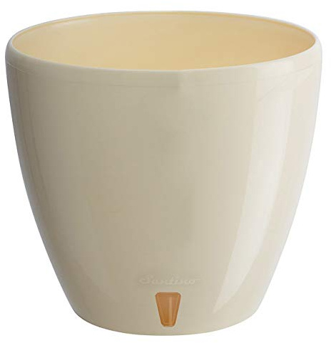 Santino, Self Watering Planter Deco 8.8 Inch, Cream, Indoor Decorative Flower Pot with Drainage Cartridge and Water Level Indicator
