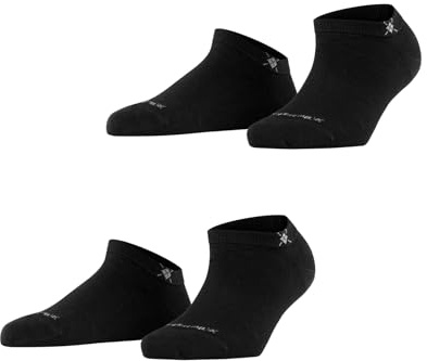 Burlington Sneaker Everyday 2-pack bomull dam svart grå många andra färger förstärkta sneakerstrumpor utan mönster andas tunna fina i multipack ONE-SIZE-FITS-ALL som present 2 par, Svart (svart 3000), 36-41 EU