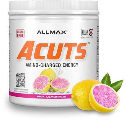 ALLMAX ACUTS Amino Energy Powder, Amino Acids Supplement, Pink Lemonade, 30 Servings, Caffeine, Green Coffee Extract, 2000 mg Taurine, L-Carnitine, Sugar Free, Gluten & Dye Free, Amino Acid Drink