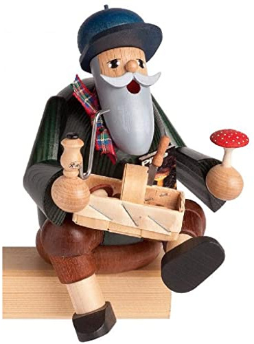 KWO Olbernhau 21175 Räuchermännchen Kantenhocker Pilzsucher, 14 cm