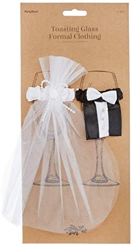 PartyDeco Champagnerglas Sektglas Hochzeitsdekoration Glasdekoration Braut und Bräutigam Hochzeitsdekoration Hochzeitskleid Hochzeitskleid Hochzeitsanzug Tischdekoration