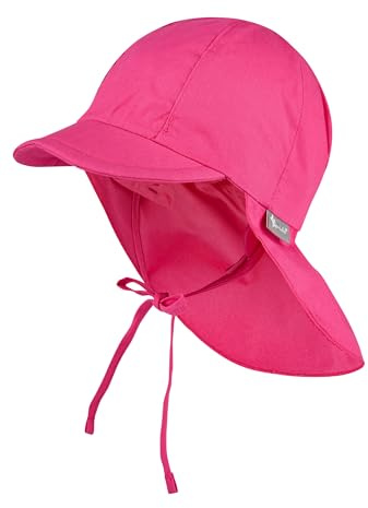 Sterntaler Schirmmütze Nacken - Mädchen Baby- und Kinder Mütze mit Nackenschutz und einsteckbaren Ohrenklappen - UV-Schutz 50+ Sommermütze zum Binden - Popeline (Bio) Kopfbedeckung - magenta, Größe 43