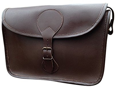 Handmade Leather Cartridge Bag – Brown Shooting Satchel with Adjustable Strap – Premium Leather Pouch for Hunting, Clay Shooting, Field Sports