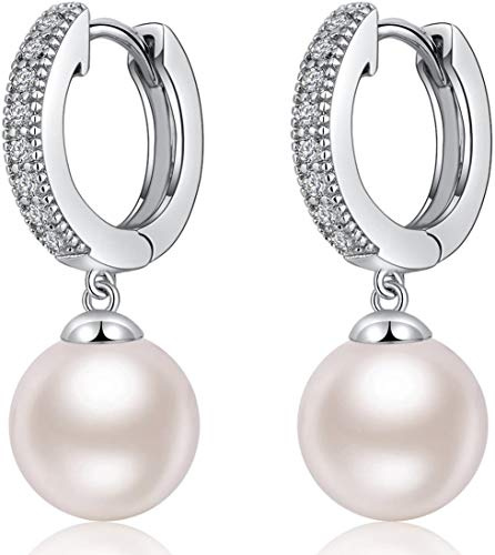 Jiahanzb 18 Karat Weiß Perlen Ohrringe Damen 925 Sterling Silber Set Perlenohrringe hängend für Damen