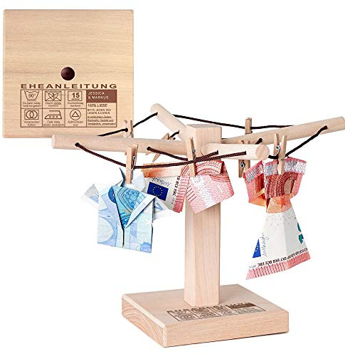 Casa Vivente Wäsche-Spinne aus Holz mit Gravur Personalisiert mit Namen und Datum, Eheanleitung, Verpackung für Geldgeschenke, Geschenkidee zur Hochzeit, ca. 20 x 12 cm