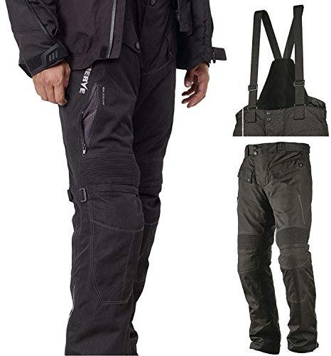 Motorradhose Standard und Kurzgrößen -Spider- Herren Sommer Winter Motorrad Textilhose mit Protektoren und Hosenträger - schwarz - Kurzgröße - M