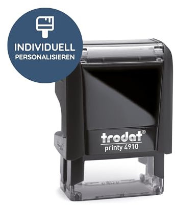 Trodat – Printy 4910 Custom Stempel mit Wunschtext personalisieren – selbstfärbender Stempel als Namensstempel, Adressstempel, Firmenstempel & Co zu verwenden (26 x 9 mm | 3 Zeilen | Schwarz)