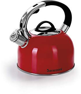 Barazzoni Bollitore, Acciaio Inox 18/10, Rosso Lucido, Induzione+Gas, Beccuccio dosatore, Fischio nel tappo. Ampio coperchio apribile