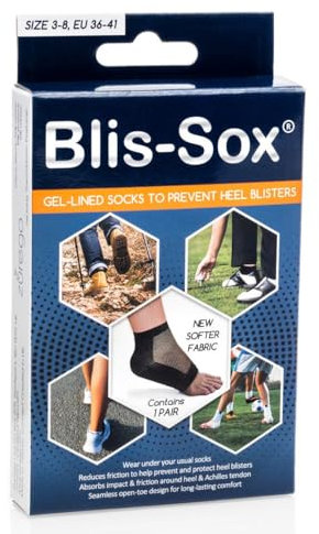 Blis-Sox Blister Socks - Black - 1 Pair - Gel-Lined Hiking and Sports Socks - UK/US size 3-8, EU 36-41