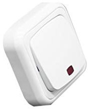 Pulsador luminoso de superficie, color blanco, ideal para indicar presencia y facilitar el encendido de luces en espacios interiores.