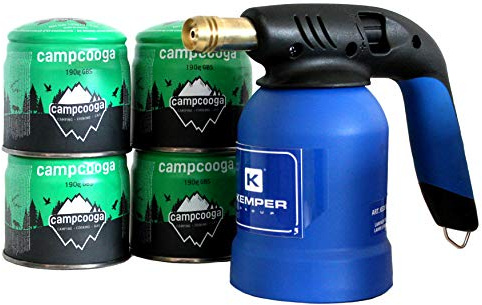 Bunsenbrenner + Gaskartuschen 190g Lötbrenner für Stechkartuschen EN417 Hartlöten Lötlampe (Bunsenbrenner mit 4 Kartuschen)