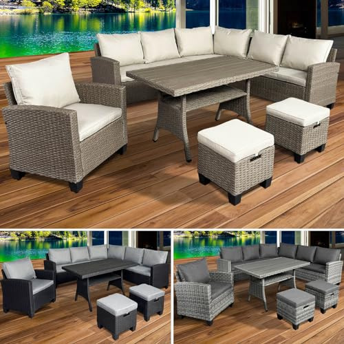 BRAST Gartenmöbel Set Hacienda | bis zu 10 Personen viele Farben | inkl. Kissen & Abdeckung | TÜV geprüft | Outdoor Loungemöbel Sitzgruppe Essgruppe Garnitur | Braun/Beige