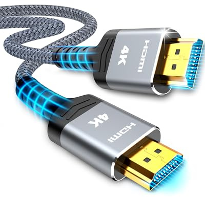 SNOWKIDS 4K HDMI Cable 15M,4K@60Hz Nylon Braided,PS-5/Monitor/X-box | 4K@60Hz Nylon Geflecht HDMI-Kabel mit ARC,3D, HDCP 2.2, Kompatibel mit HDTV/Laptop/Blu-ray/Soundbar/Monitor/PS-5/X-box