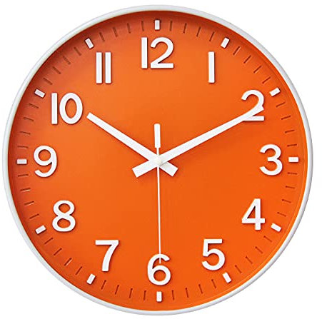 HZDHCLH Wall Clock 12 Inch Silent Non Ticking Clock for Living Room Bedroom Kitchen Office (Orange)