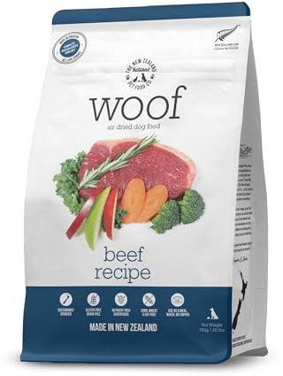 The New Zealand Natural Pet Food Co WOOF Air Dried Dog Bites - Beef Recipe, Air Dried Dog Food, High Protein Beef Food, Healthy Dog Food, 26.5 oz