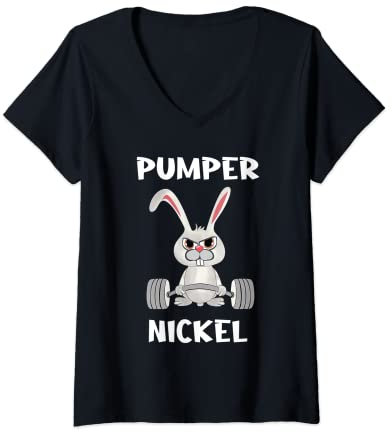 Damen Pumper Gym Bodybuilding Muskelaufbau Kraftsport Pumpernickel T-Shirt mit V-Ausschnitt