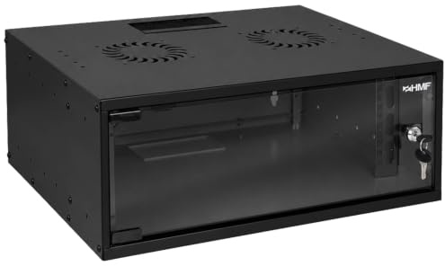 HMF 65704-02 Armario de Red, Armario de Servidor de 19 Pulgadas | 4 U | 275 mm de Profundidad de Montaje | Puerta de Cristal | Negro