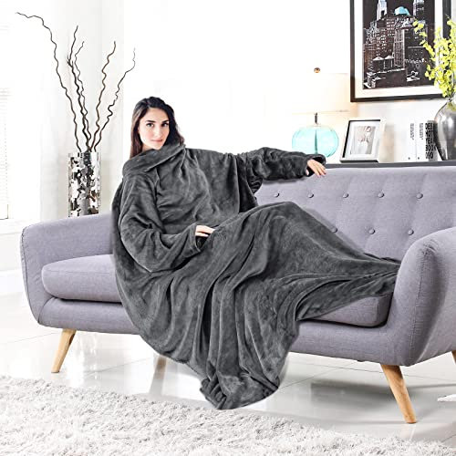 CALIYO Decke mit ärmeln, Extra Weich TV Decke, Ärmeldecke, Lounge-Decke, Tragbar Ganzkörperdecke mit Ärmel, Super Geschenk (Dunkelgrau, 170x200cm)