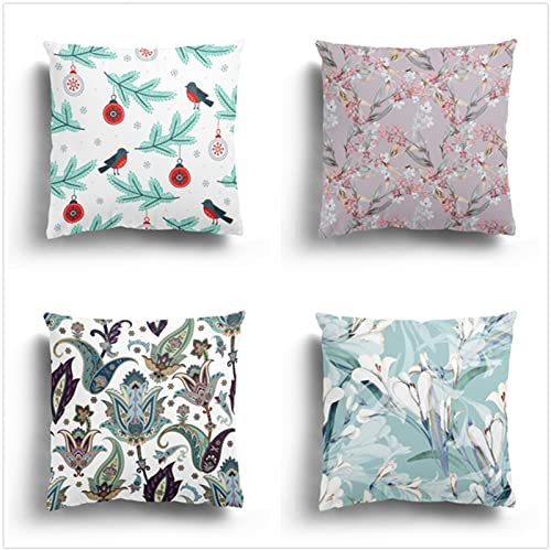 Tinnoon Kissenbezug 55x55cm 4er SetBoho Wohnzimmer Outdoor Deko, Schlafzimmer Zimmer Dekor Kissenhülle Kissenbezüge mit Verstecktem Reißverschluss, Couchkissen, Sofakissen Weinachten Bunte Blume