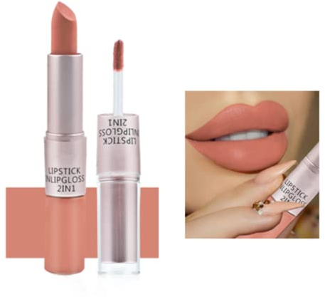 2 in 1 Pintalabios,Labiales Mate Larga Duración de Moda y Populares Suave y No pegar Fácil de Quitar (Rosa056)