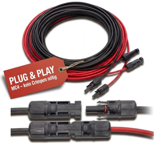 APV Solarkabel Verlängerung 6mm² 15 m Rot/Schwarz | Anschlussbereit mit Buchsen & Steckern | Witterungsbeständig für Photovoltaik-Anlagen