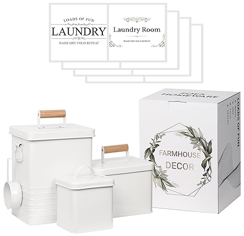 ZOES HOMEWARE 3-Set Laundry Room Organization and Storage | Modern Farmhouse Laundry Room Decor | Laundry Container for Organizing Laundry Pods, Laundry Powder, Dryer Sheets, Dryer Balls, Cream White