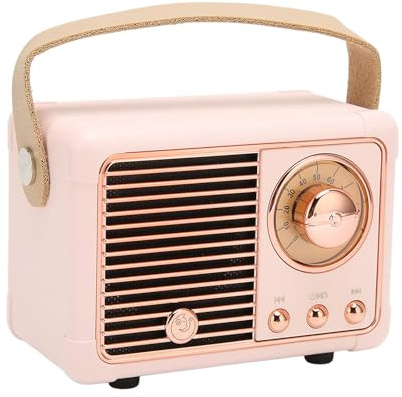 Retro-Bluetooth-Lautsprecher, Vintage-Radio, Kabelloser Kleiner Lautsprecher, Tragbarer Stereo-Lautsprecher Mit Altmodischem Design Für Küche, Schreibtisch, Schlafzimmer, Outdoor-Dekoration(Rosa)