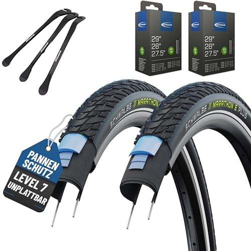 2er Set Schwalbe Reifen Marathon E Plus 28 & 27,5 Zoll - Schläuchen wählbar | (ETRTO 40,47,50,57-584,622) Reflex, auswählbar mit AV/DV/SV/Ohne Schläuchen + 3 MSZweirad Reifenheber