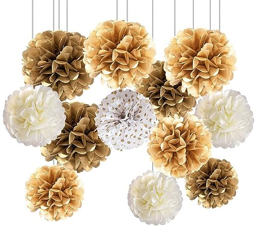 Seidenpapier Pompons 12Stück Hochzeit Hochzeitsdeko,Pompons Deko,Bunt Pompoms Dekoration,Party-Dekorationen für Hochzeitsfeiern,Babyparty Valentinstag Brautparty Geburtstagsdeko, Hochzeitsdeko Tisch