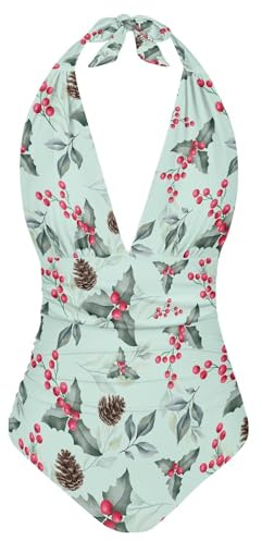 Cumagical Photinia Arbutifolia Print One Piece Swimsuit Women Sexy Tummy Control Women's Swimwear One Piece Bathing Suit Women 1 Piece
