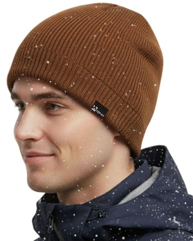 TOP-EX XL/XXL wasserdichte Merino Beanie Mütze Herren Damen Wolle Wintermütze Warm Fleece Strickmuetze Braun Großer Kopf